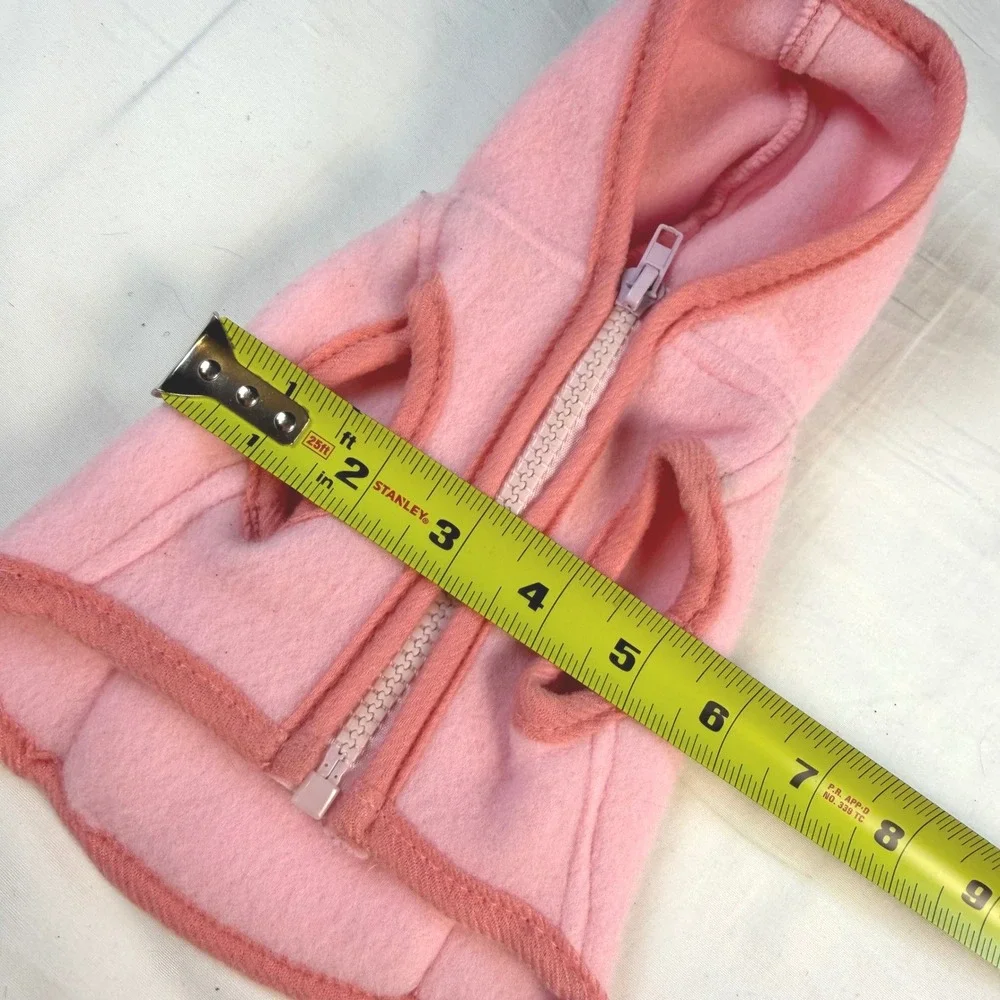 Boutique Fleece Hoodie Pet Outfit XXS Pink Sleeveless Zippered Dog Cat EUC‎